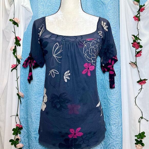 Sweet Pea Mesh Puff Sleeved Top Sz L - Picture 1 of 6